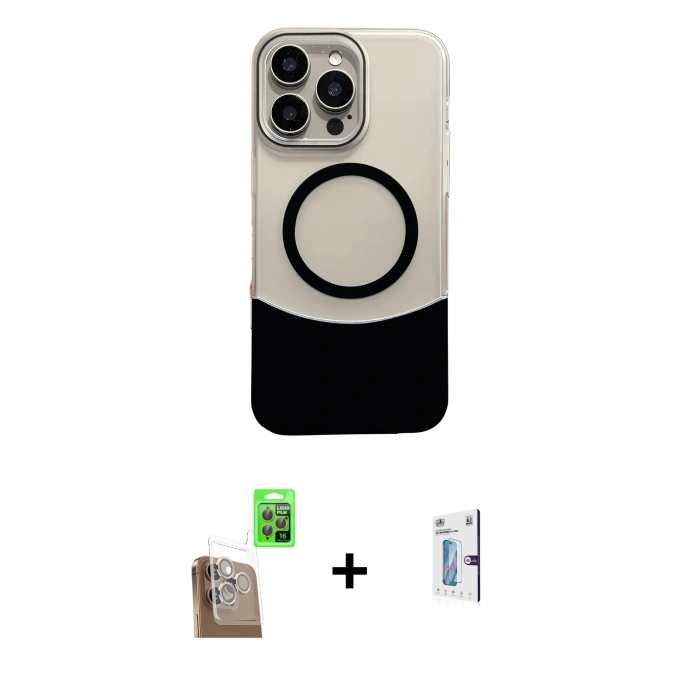 MARSİLYAN™- iPhone 16 Pro Kılıf Kozmos Form Özel Seri - Siyah Bilvis 0.18mm Plus Cam Ekran Koruyucu + Raze Metal Kamera Lens - CLTM