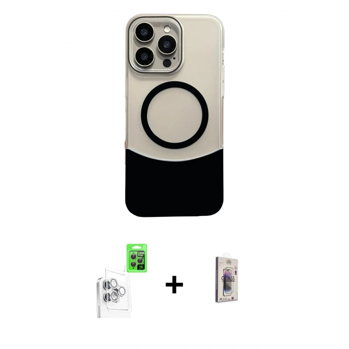 MARSİLYAN™- iPhone 16 Pro Kılıf Kozmos Form Özel Seri - Siyah Bilvis 3D Cam Ekran Koruyucu + Raze Metal Kamera Lens - BZ