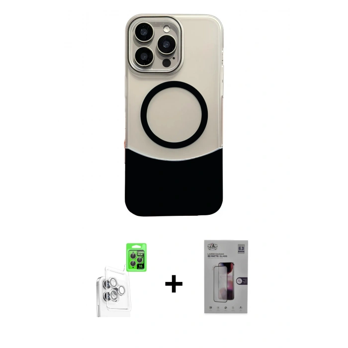 MARSİLYAN™- iPhone 16 Pro Kılıf Kozmos Form Özel Seri - Siyah Bilvis 3D Mat Cam Ekran Koruyucu + Raze Metal Kamera Lens - BZ