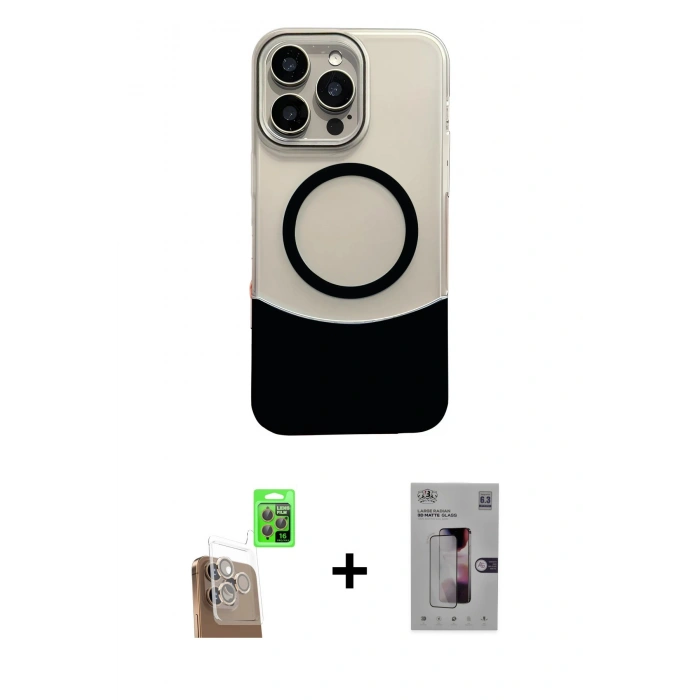 MARSİLYAN™- iPhone 16 Pro Kılıf Kozmos Form Özel Seri - Siyah Bilvis 3D Mat Cam Ekran Koruyucu + Raze Metal Kamera Lens - CLTM