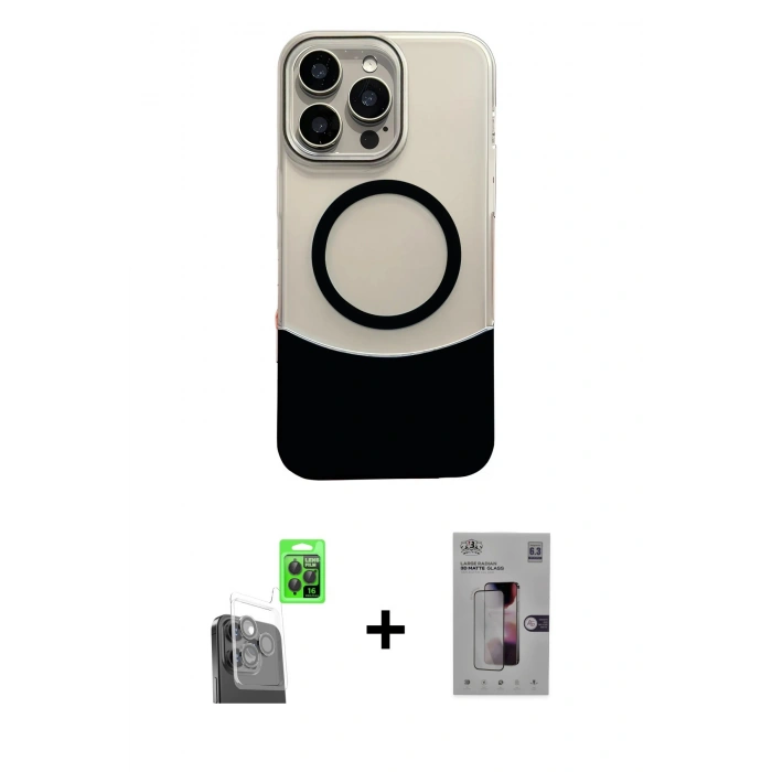 MARSİLYAN™- iPhone 16 Pro Kılıf Kozmos Form Özel Seri - Siyah Bilvis 3D Mat Cam Ekran Koruyucu + Siyah Raze Metal Kamera Lens