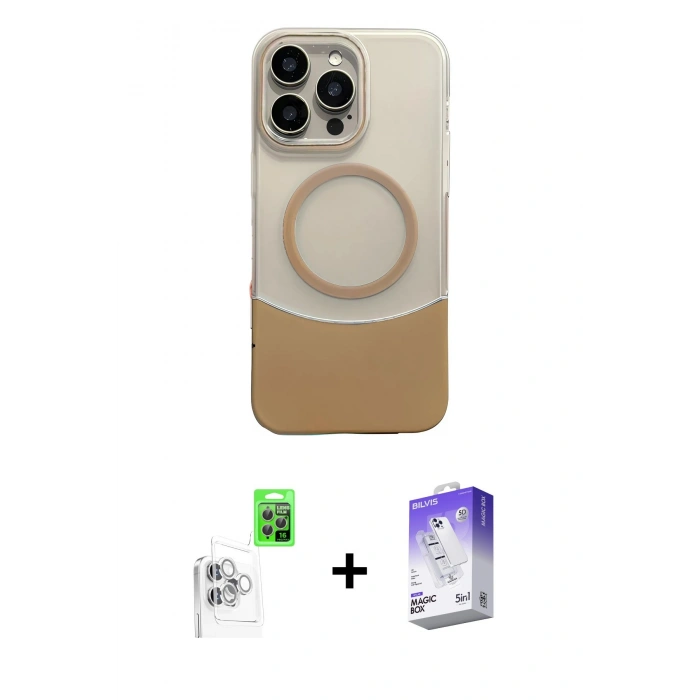 MARSİLYAN™- iPhone 16 Pro Kılıf Kozmos Form Özel Seri - Siyah Bilvis 5in1 3D Magic Cam Ekran Koruyucu + Raze Metal Kamera Lens - BZ