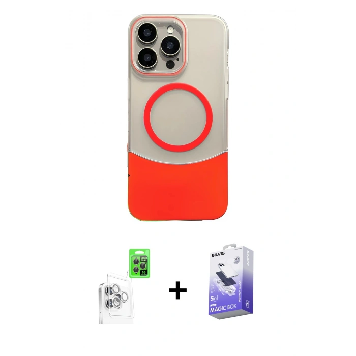 MARSİLYAN™- iPhone 16 Pro Kılıf Kozmos Form Özel Seri - Siyah Bilvis 5in1 5D Magic Hayalet Cam Ekran Koruyucu + Beyaz Raze Metal Kamera Lens