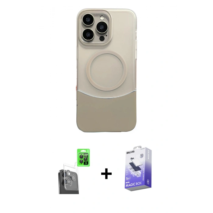 MARSİLYAN™- iPhone 16 Pro Kılıf Kozmos Form Özel Seri - Siyah Bilvis 5in1 5D Magic Hayalet Cam Ekran Koruyucu + Raze Metal Kamera Lens - SH
