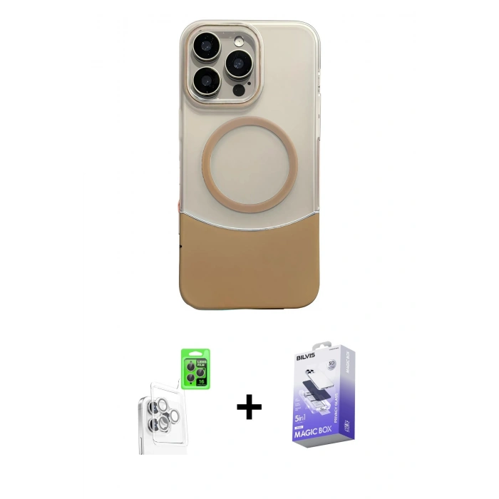 MARSİLYAN™- iPhone 16 Pro Kılıf Kozmos Form Özel Seri - Siyah Bilvis 5in1 5D Magic Hayalet Cam Ekran Koruyucu + Beyaz Raze Metal Kamera Lens