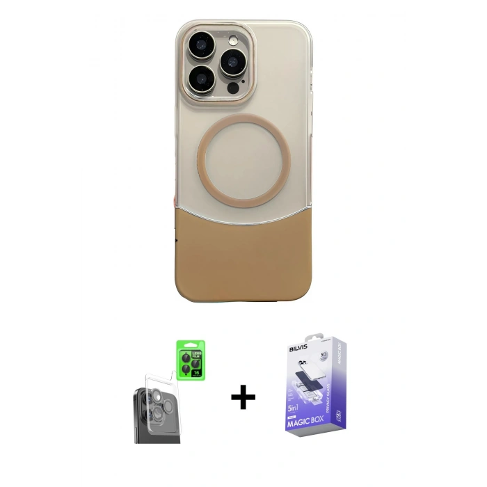 MARSİLYAN™- iPhone 16 Pro Kılıf Kozmos Form Özel Seri - Siyah Bilvis 5in1 5D Magic Hayalet Cam Ekran Koruyucu + Raze Metal Kamera Lens - SH