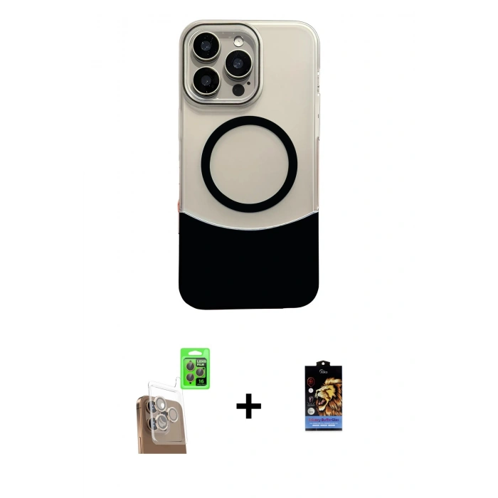 MARSİLYAN™- iPhone 16 Pro Kılıf Kozmos Form Özel Seri - Siyah Buffer Hayalet Cam Ekran Koruyucu + Raze Metal Kamera Lens - CLTM