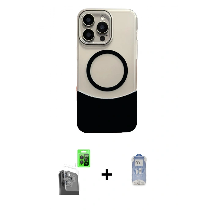 MARSİLYAN™- iPhone 16 Pro Kılıf Kozmos Form Özel Seri - Siyah Joko Magic 5D Cam + Siyah Raze Metal Kamera Lens
