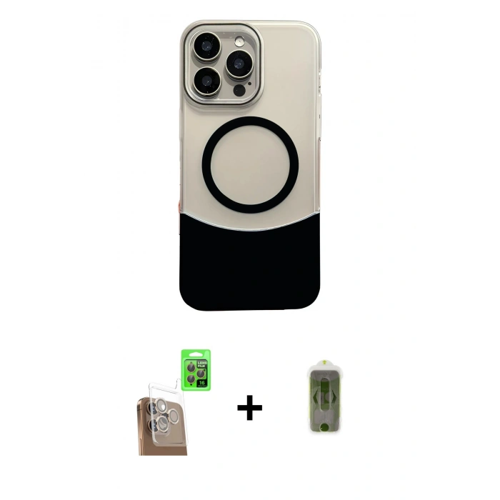 MARSİLYAN™- iPhone 16 Pro Kılıf Kozmos Form Özel Seri - Siyah Joko Magic 5D Hayalet Cam + Raze Metal Kamera Lens - CLTM