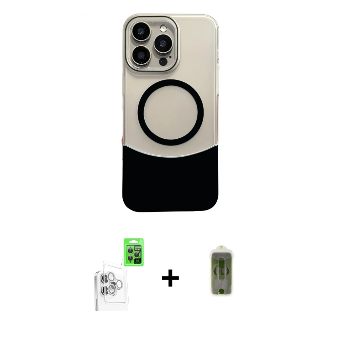 MARSİLYAN™- iPhone 16 Pro Kılıf Kozmos Form Özel Seri - Siyah Joko Magic 5D Hayalet Cam + Raze Metal Kamera Lens - BZ