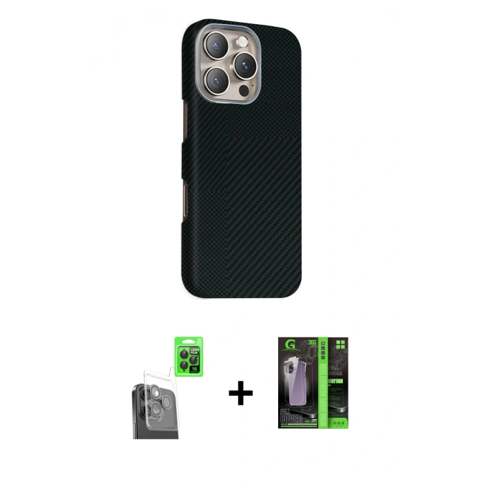 MARSİLYAN™- iPhone 16 Pro Kılıf Kozmos Klasik Prime - Şeffaf 360 Full Body Arka Koruyucu + Raze Metal Kamera Lens - SH