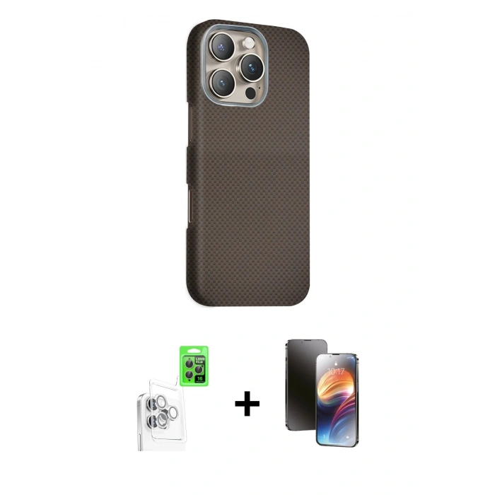 MARSİLYAN™- iPhone 16 Pro Kılıf Kozmos Klasik Prime - Siyah 3D Antistatik Mat Seramik Nano Ekran Koruyucu + Beyaz Raze Metal Kamera Lens