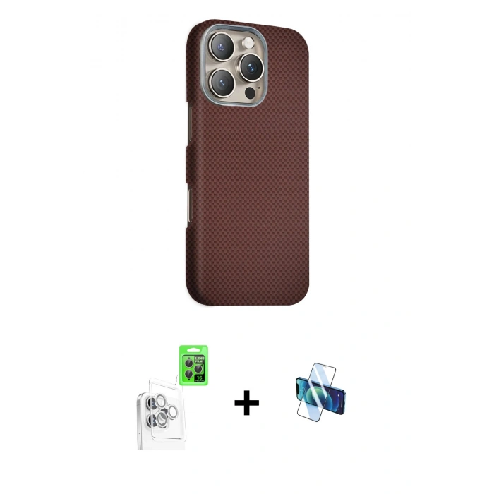 MARSİLYAN™- iPhone 16 Pro Kılıf Kozmos Klasik Prime - Siyah 3D Antistatik Seramik Nano Ekran Koruyucu + Raze Metal Kamera Lens - BZ