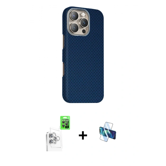 MARSİLYAN™- iPhone 16 Pro Kılıf Kozmos Klasik Prime - Siyah 3D Antistatik Seramik Nano Ekran Koruyucu + Raze Metal Kamera Lens - BZ