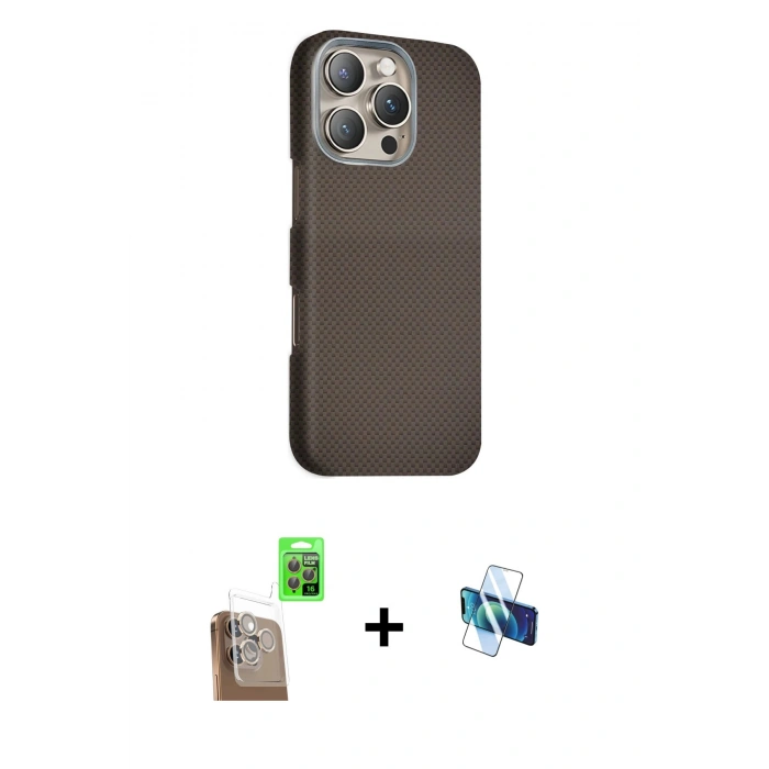 MARSİLYAN™- iPhone 16 Pro Kılıf Kozmos Klasik Prime - Siyah 3D Antistatik Seramik Nano Ekran Koruyucu + Raze Metal Kamera Lens - CLTM