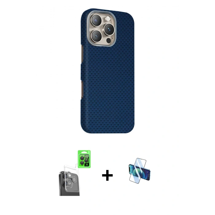 MARSİLYAN™- iPhone 16 Pro Kılıf Kozmos Klasik Prime - Siyah 3D Antistatik Seramik Nano Ekran Koruyucu + Raze Metal Kamera Lens - SH