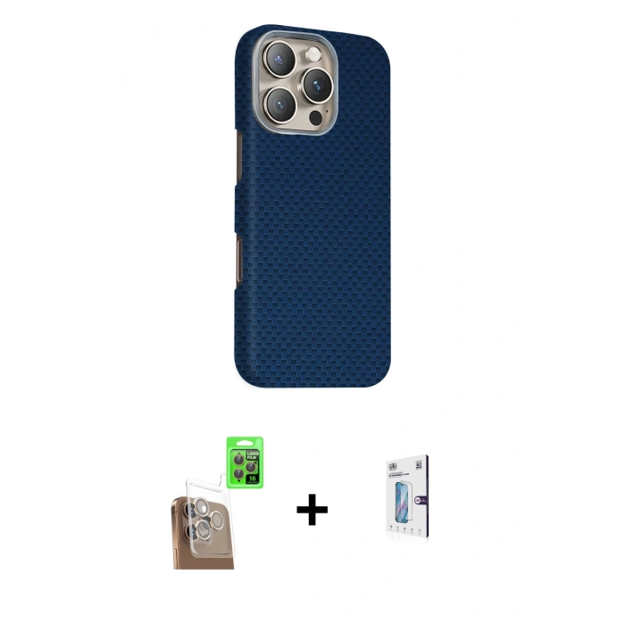 MARSİLYAN™- iPhone 16 Pro Kılıf Kozmos Klasik Prime - Siyah Bilvis 0.18mm Plus Cam Ekran Koruyucu + Çöl Titanyum Raze Metal Kamera Lens