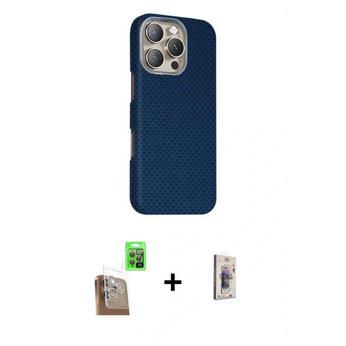 MARSİLYAN™- iPhone 16 Pro Kılıf Kozmos Klasik Prime - Siyah Bilvis 3D Cam Ekran Koruyucu + Raze Metal Kamera Lens - CLTM