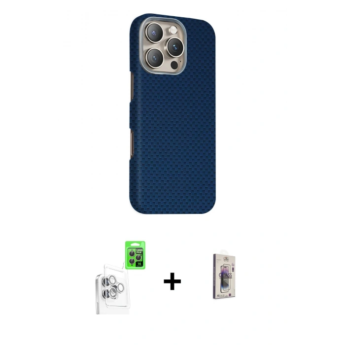 MARSİLYAN™- iPhone 16 Pro Kılıf Kozmos Klasik Prime - Siyah Bilvis 3D Cam Ekran Koruyucu + Raze Metal Kamera Lens - BZ