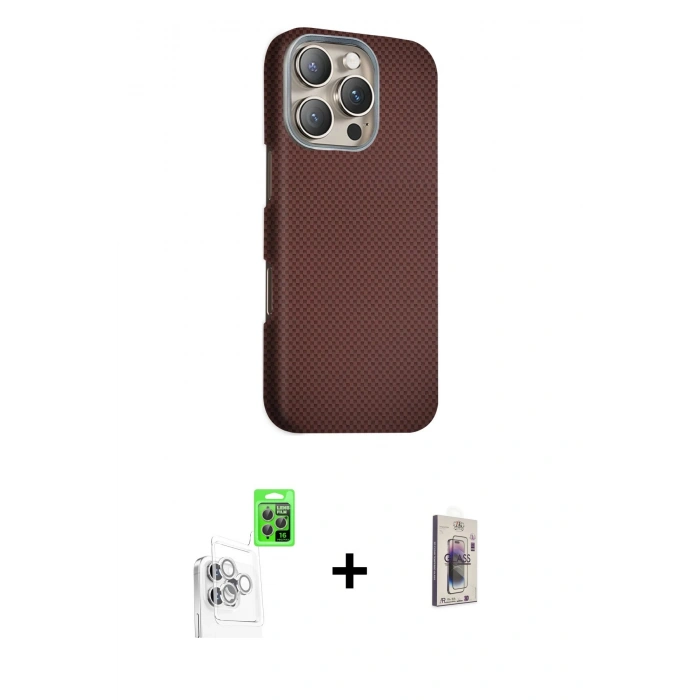 MARSİLYAN™- iPhone 16 Pro Kılıf Kozmos Klasik Prime - Siyah Bilvis 3D Cam Ekran Koruyucu + Raze Metal Kamera Lens - BZ
