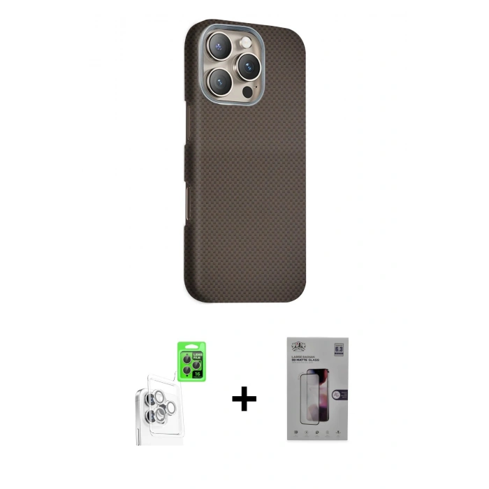 MARSİLYAN™- iPhone 16 Pro Kılıf Kozmos Klasik Prime - Siyah Bilvis 3D Mat Cam Ekran Koruyucu + Raze Metal Kamera Lens - BZ