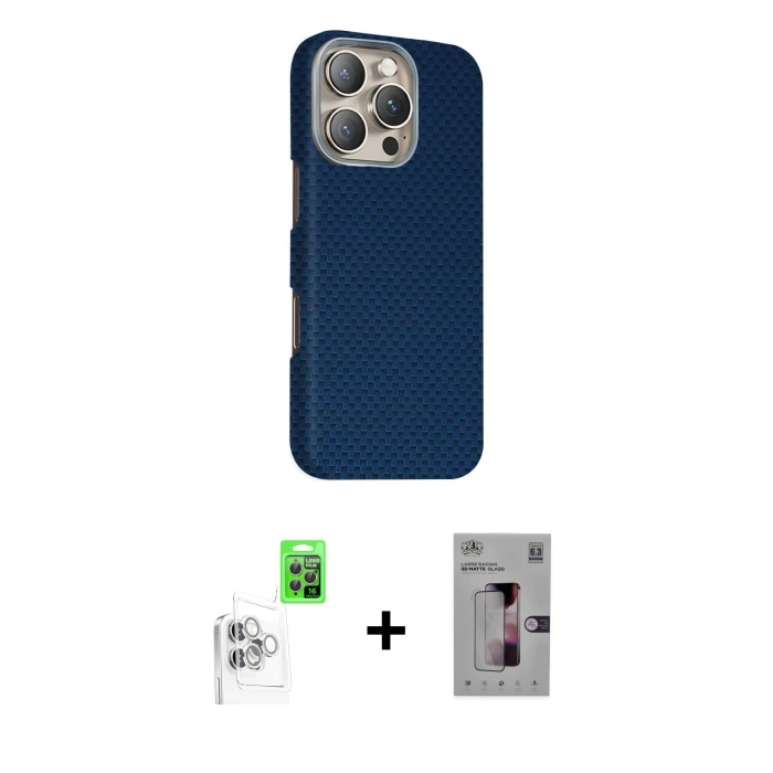 MARSİLYAN™- iPhone 16 Pro Kılıf Kozmos Klasik Prime - Siyah Bilvis 3D Mat Cam Ekran Koruyucu + Raze Metal Kamera Lens - BZ