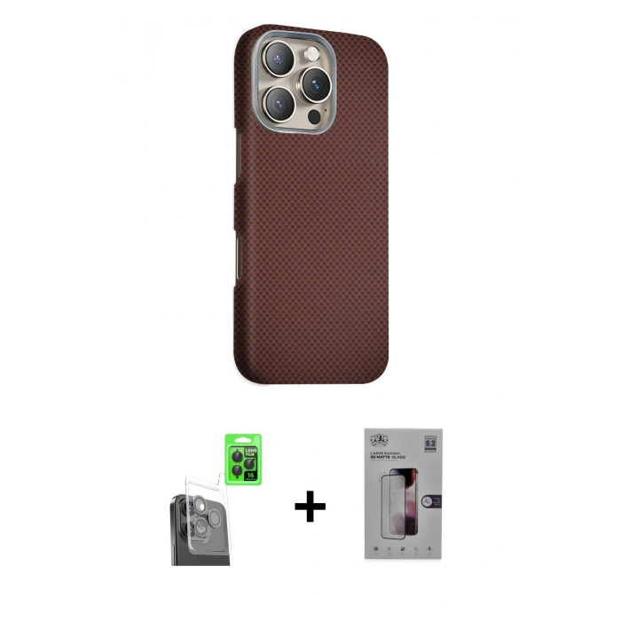 MARSİLYAN™- iPhone 16 Pro Kılıf Kozmos Klasik Prime - Siyah Bilvis 3D Mat Cam Ekran Koruyucu + Raze Metal Kamera Lens - SH