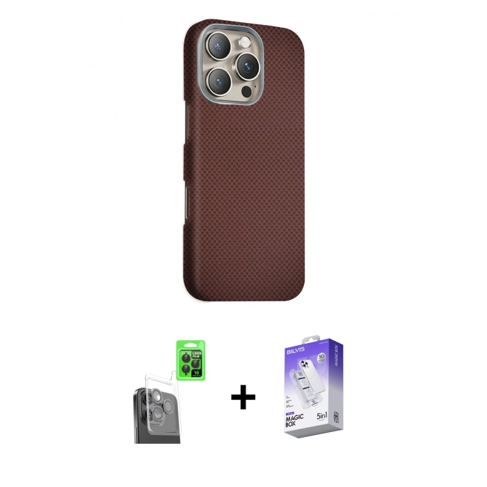 MARSİLYAN™- iPhone 16 Pro Kılıf Kozmos Klasik Prime - Siyah Bilvis 5in1 3D Magic Cam Ekran Koruyucu + Raze Metal Kamera Lens - SH