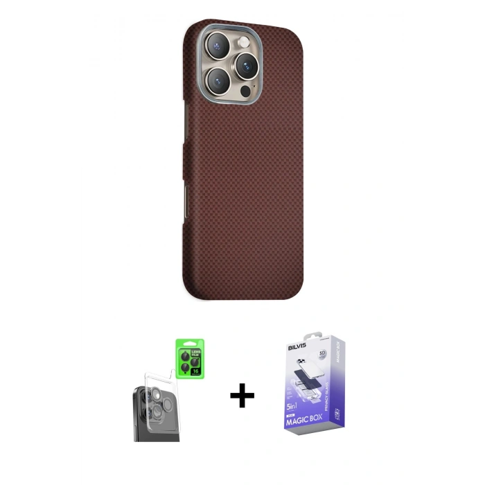 MARSİLYAN™- iPhone 16 Pro Kılıf Kozmos Klasik Prime - Siyah Bilvis 5in1 5D Magic Hayalet Cam Ekran Koruyucu + Siyah Raze Metal Kamera Lens