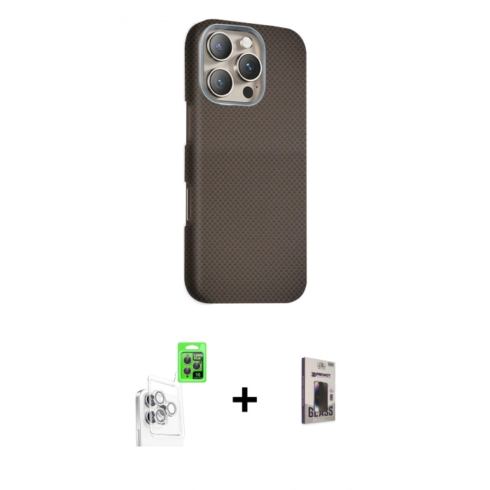 MARSİLYAN™- iPhone 16 Pro Kılıf Kozmos Klasik Prime - Siyah Bilvis Hayalet Cam Ekran Koruyucu + Raze Metal Kamera Lens - BZ