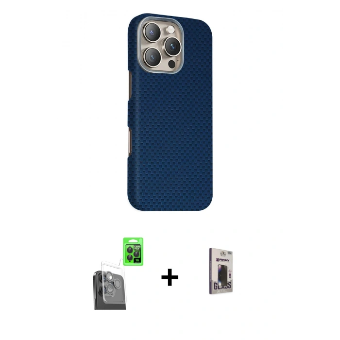 MARSİLYAN™- iPhone 16 Pro Kılıf Kozmos Klasik Prime - Siyah Bilvis Hayalet Cam Ekran Koruyucu + Raze Metal Kamera Lens - SH