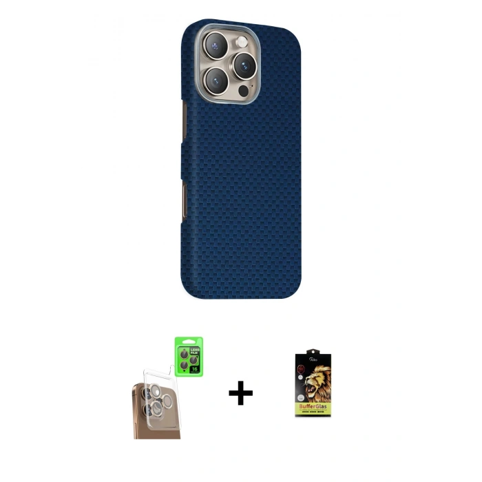 MARSİLYAN™- iPhone 16 Pro Kılıf Kozmos Klasik Prime - Siyah Buffer Cam Ekran Koruyucu + Raze Metal Kamera Lens - CLTM