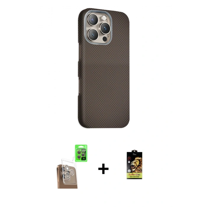 MARSİLYAN™- iPhone 16 Pro Kılıf Kozmos Klasik Prime - Siyah Buffer Cam Ekran Koruyucu + Raze Metal Kamera Lens - CLTM