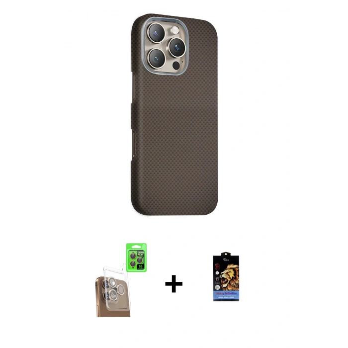 MARSİLYAN™- iPhone 16 Pro Kılıf Kozmos Klasik Prime - Siyah Buffer Hayalet Cam Ekran Koruyucu + Raze Metal Kamera Lens - CLTM