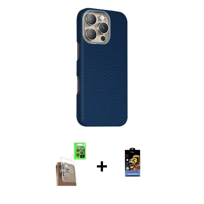 MARSİLYAN™- iPhone 16 Pro Kılıf Kozmos Klasik Prime - Siyah Buffer Hayalet Cam Ekran Koruyucu + Raze Metal Kamera Lens - CLTM