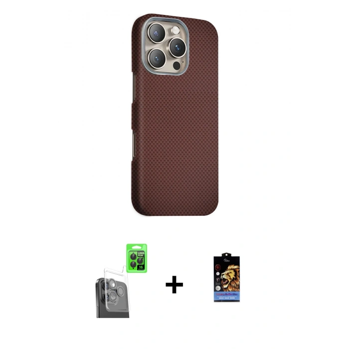 MARSİLYAN™- iPhone 16 Pro Kılıf Kozmos Klasik Prime - Siyah Buffer Hayalet Cam Ekran Koruyucu + Raze Metal Kamera Lens - SH