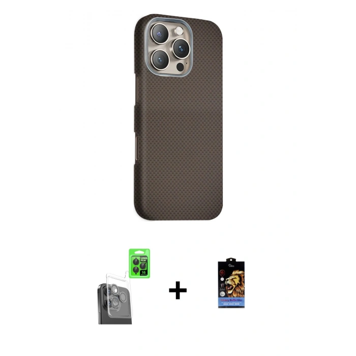 MARSİLYAN™- iPhone 16 Pro Kılıf Kozmos Klasik Prime - Siyah Buffer Hayalet Cam Ekran Koruyucu + Raze Metal Kamera Lens - SH