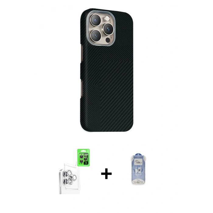 MARSİLYAN™- iPhone 16 Pro Kılıf Kozmos Klasik Prime - Siyah Joko Magic 5D Cam + Raze Metal Kamera Lens - BZ