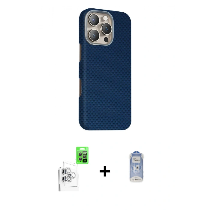MARSİLYAN™- iPhone 16 Pro Kılıf Kozmos Klasik Prime - Siyah Joko Magic 5D Cam + Raze Metal Kamera Lens - BZ