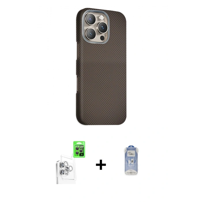 MARSİLYAN™- iPhone 16 Pro Kılıf Kozmos Klasik Prime - Siyah Joko Magic 5D Cam + Raze Metal Kamera Lens - BZ