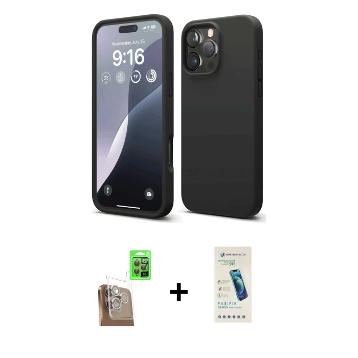 MARSİLYAN™- iPhone 16 Pro Kılıf Kozmos Yansıma Özel Seri - Şeffaf Pasifik Cam Ekran Koruyucu + Raze Metal Kamera Lens - CLTM