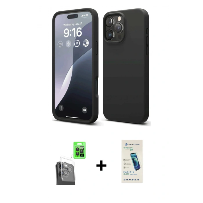 MARSİLYAN™- iPhone 16 Pro Kılıf Kozmos Yansıma Özel Seri - Şeffaf Pasifik Cam Ekran Koruyucu + Raze Metal Kamera Lens - SH