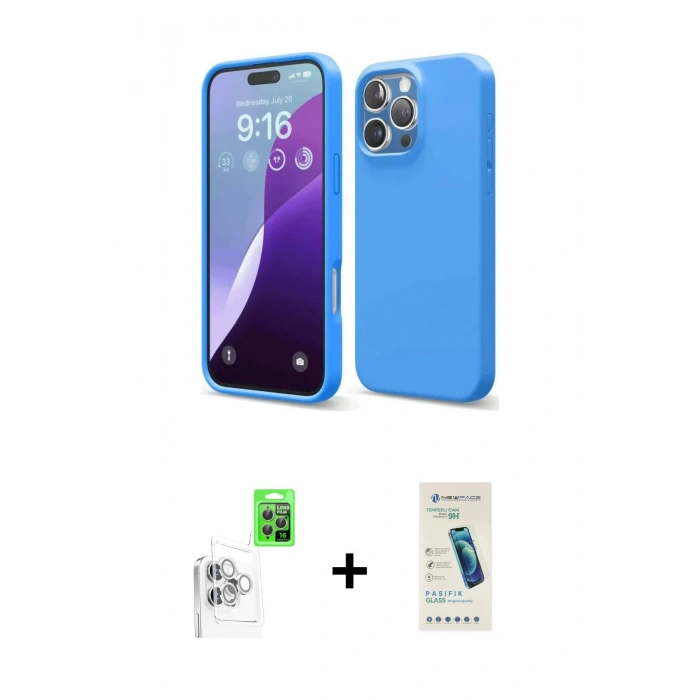MARSİLYAN™- iPhone 16 Pro Kılıf Kozmos Yansıma Özel Seri - Şeffaf Pasifik Cam Ekran Koruyucu + Raze Metal Kamera Lens - BZ