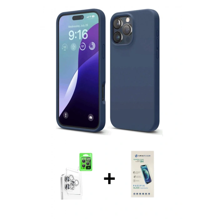 MARSİLYAN™- iPhone 16 Pro Kılıf Kozmos Yansıma Özel Seri - Şeffaf Pasifik Cam Ekran Koruyucu + Raze Metal Kamera Lens - BZ