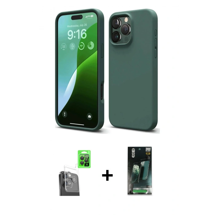 MARSİLYAN™- iPhone 16 Pro Kılıf Kozmos Yansıma Özel Seri - Siyah 360 Mat Full Body Arka Koruyucu + Raze Metal Kamera Lens - SH
