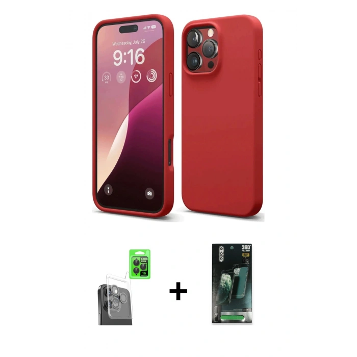 MARSİLYAN™- iPhone 16 Pro Kılıf Kozmos Yansıma Özel Seri - Siyah 360 Mat Full Body Arka Koruyucu + Raze Metal Kamera Lens - SH