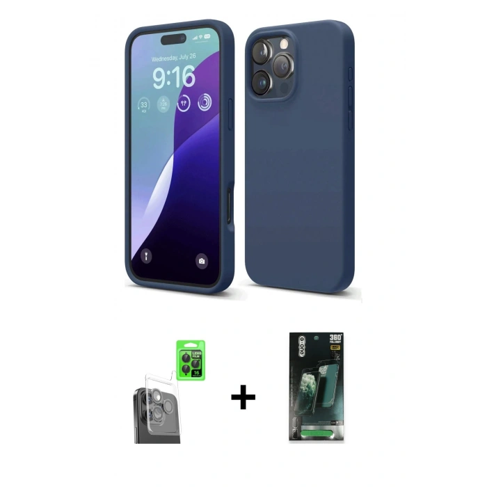 MARSİLYAN™- iPhone 16 Pro Kılıf Kozmos Yansıma Özel Seri - Siyah 360 Mat Full Body Arka Koruyucu + Raze Metal Kamera Lens - SH