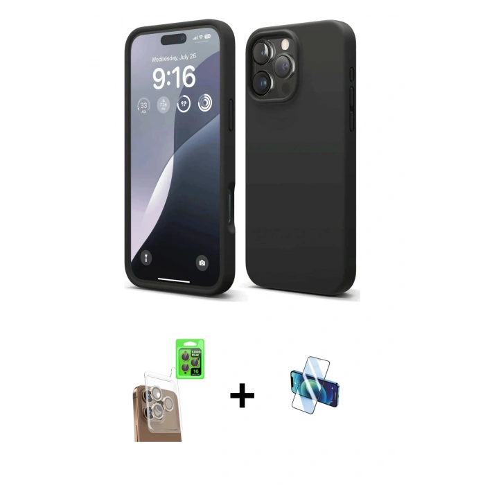 MARSİLYAN™- iPhone 16 Pro Kılıf Kozmos Yansıma Özel Seri - Siyah 3D Antistatik Seramik Nano Ekran Koruyucu + Raze Metal Kamera Lens - CLTM