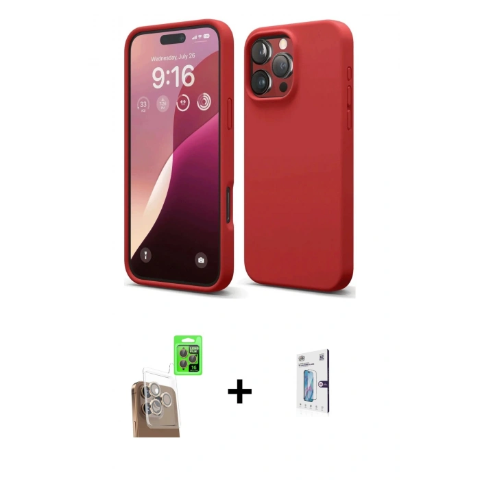 MARSİLYAN™- iPhone 16 Pro Kılıf Kozmos Yansıma Özel Seri - Siyah Bilvis 0.18mm Plus Cam Ekran Koruyucu + Raze Metal Kamera Lens - CLTM