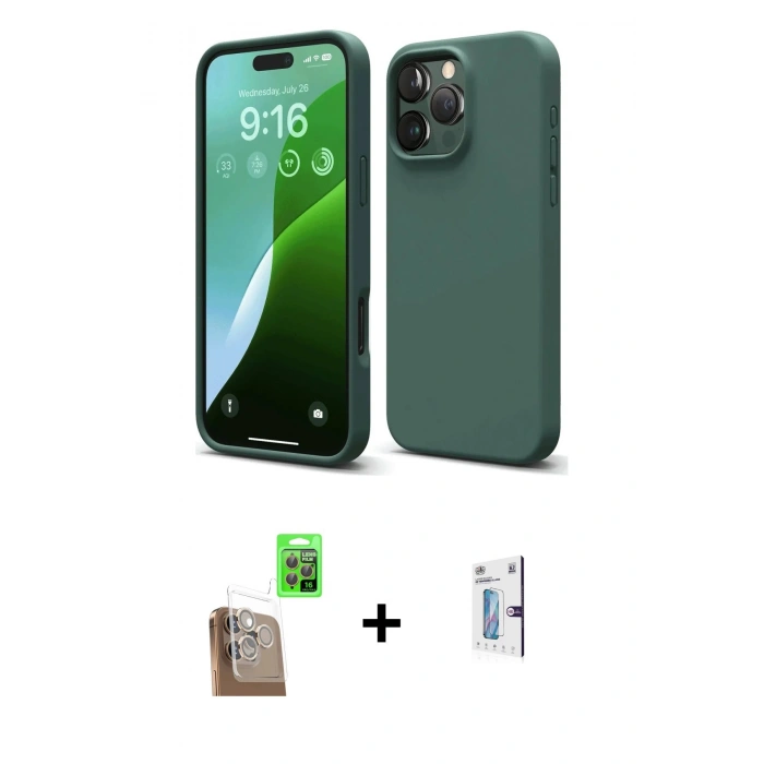 MARSİLYAN™- iPhone 16 Pro Kılıf Kozmos Yansıma Özel Seri - Siyah Bilvis 0.18mm Plus Cam Ekran Koruyucu + Raze Metal Kamera Lens - CLTM